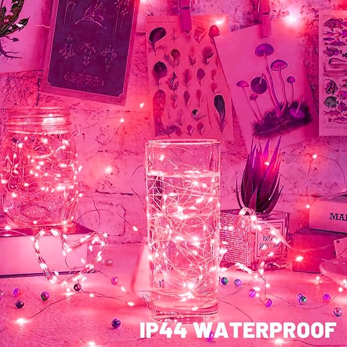 6 Pack Fairy Lights Battery Operated with Timer Silver Wire Mini 13FT 40LED Waterproof Cuttable Twinkle Christmas String Lights for Home Bedroom Wedding DIY Centerpiece Birthday (Pink)