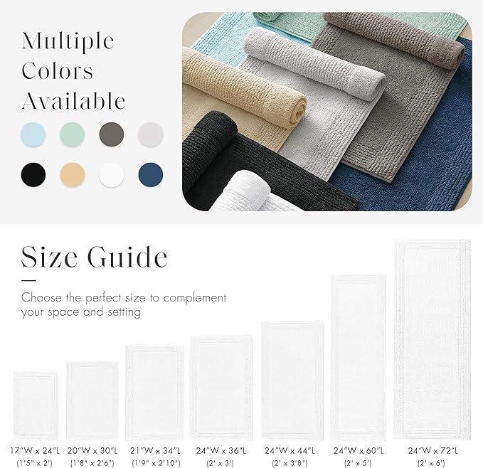 Madison Park Splendor Reversible 100% Cotton Tufted Bathroom Rug-3000 GSM Hotel Quality Luxurious Plush Medium Pile Bath Mat Absorbent, Quick Dry, Shower Room Décor, 24x60 White