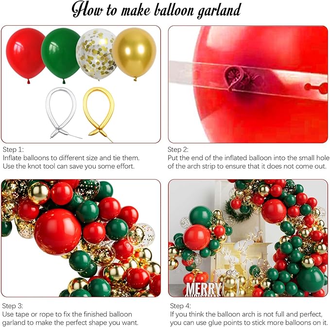 147pcs Red Green and Gold Balloon Garland Kit - Red Green Gold Balloon and Gold Confetti Balloons for Birthday Baby Shower Wedding Christmas Party Decoration
