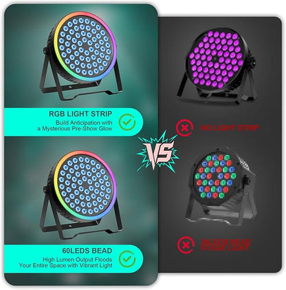 RGB Stage Par Light with Light Strip-90W LED Stage Lighting with Remote,DMX512 Sound Activated & Auto Strobe Jump Modes Uplights for Events Church Wedding DJ Party & Stage Show