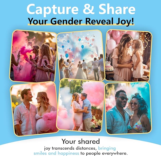 Previvo Gender Reveal Confetti Powder Cannon - 2 Pack Blue Baby Gender Reveal Poppers - 100% Biodegradable Powder Smoke - Baby Party Supplies