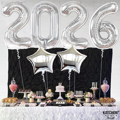 Katchon, Giant 2026 Balloons silver - 42 Inch | New Year Decorations 2026 | Star Foil Balloons for 2026 New Year Party Decorations