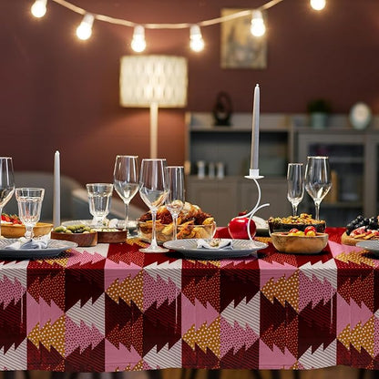Christmas Tablecloth, 6-Pack Disposable Table Cloths, Red and Gold Christmas Tree Plastic Table Covers, 54 x 108 Inches, Xmas Party Decorations