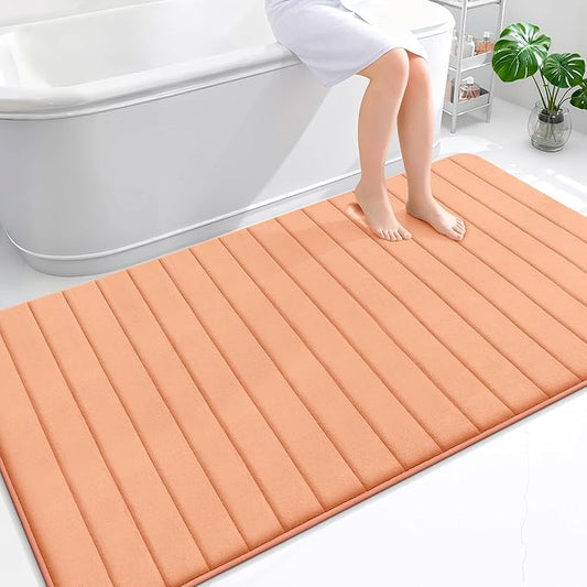 OLANLY Memory Foam Bath Mat 70x46, Super Soft Absorbent Bathroom Rugs, Quick Dry, Machine Washable Shower Floor Rugs, Bathmat Carpet, Bathroom Home Decor Accessories, Peach