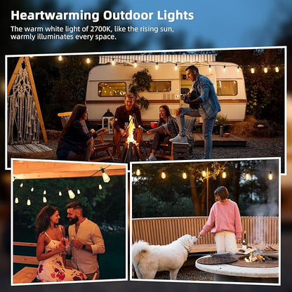 FOOMAN LED Outdoor String Lights, 50FT Outside Waterproof Patio Lights with 25+2 Shatterproof ST38 Edison Bulbs, 2700K Warm White Hanging Light, Dimmable Light for Backyard Garden Bistro Party