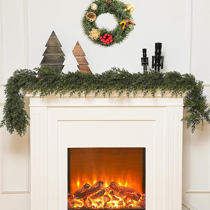 Jutom 2 Pcs 6 ft Thick Christmas Cedar Garland Artificial Realistic Soft and Flexible Full Faux Green Cedar Pine Garland for Home Indoor Xmas Holiday Mantle Fireplace Party Decoration