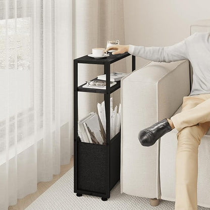 Narrow Side Table, Slim Side Table with Magazine Rack, Bathroom Table for Small Spaces, Narrow Bedside Table for Living Room, Bedroom | with Magazine Rack, Bathroom Table, for Small Spaces, for Living Room, Bedroom