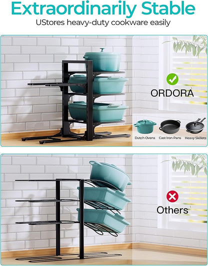 ORDORA 6-Tier Pots and Pans Organizer under Cabinet, Kitchen Cabinet Organizers and Storage, Heavy Duty Pots and Pan Storage Rack Organizer inside Cabinet, Adjustable Pot Rack