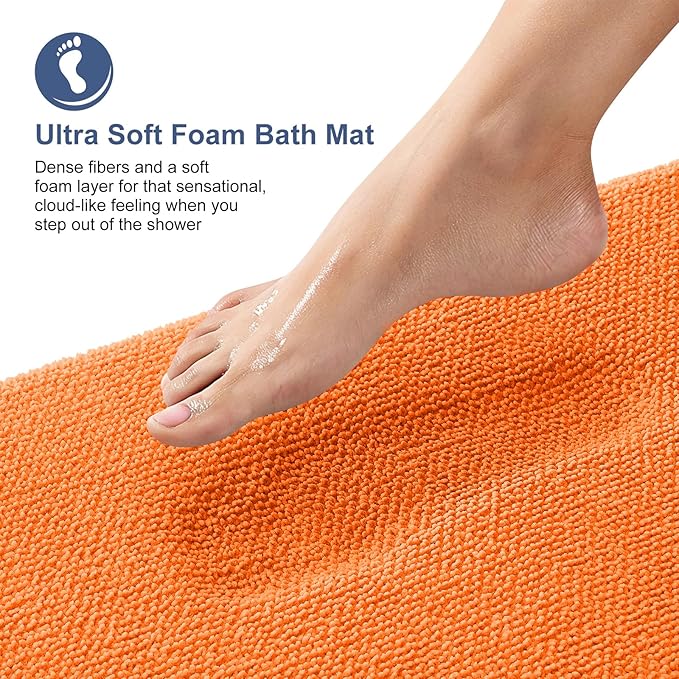 OLANLY Thick Memory Foam Bath Mat Rug 24x16, Extra Soft Absorbent Bathroom Rug, Quick Dry Bath Mats, Non-Slip, Machine Washable Carpet for Bathroom, Tub and Shower, Home Decor Accessories, Orange