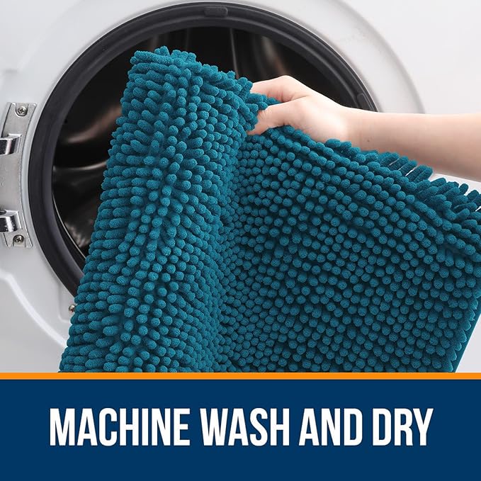 OLANLY Bathroom Rugs 70x24, Extra Soft Absorbent Chenille Bath Rugs, Rubber Backing Quick Dry, Machine Washable Bath Mats for Bathroom Floor, Tub and Shower, Home Decor Accessories, Peacock Blue