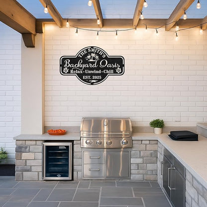 Custom BBQ Metal Wall Sign, Personalized Grill Name Cut Sign for Backyard Patio, Rustic Outdoor Barbecue Decor Gift