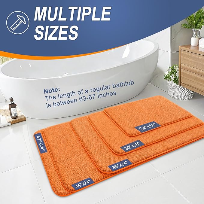 OLANLY Thick Memory Foam Bath Mat Rug 24x16, Extra Soft Absorbent Bathroom Rug, Quick Dry Bath Mats, Non-Slip, Machine Washable Carpet for Bathroom, Tub and Shower, Home Decor Accessories, Orange