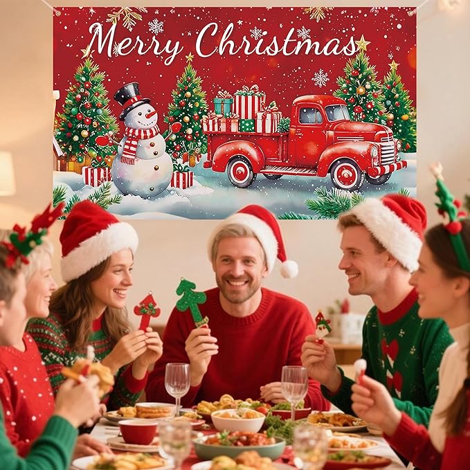 HOOSUN Christmas Decorations Indoor,72 x 44 Inch Merry Christmas Backdrop Banner,Xmas Tree Snowman Banners for Party Decorations,Wall Banner Photo Booth Backdrop Xmas Decor for Party,Wall,Yard,Garage