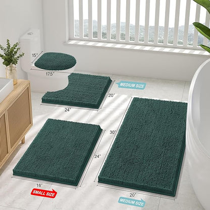 Smiry Luxury Chenille Bathroom Rugs 48x32, Extra Soft and Absorbent Shaggy Bath Mat, Machine Washable, Non-Slip Plush Carpet Runner for Tub, Shower, and Floor, Home Decor Accessories, Green