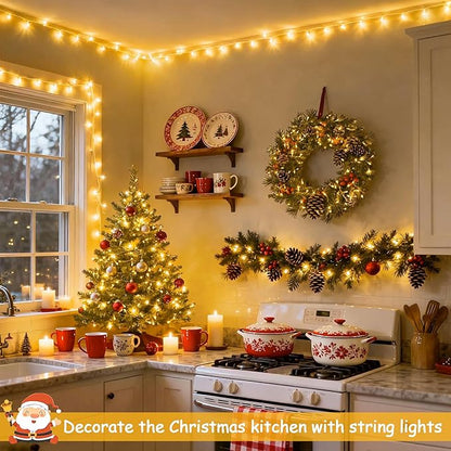 JMEXSUSS 100 LED Warm White Christmas Lights, 8 Modes Christmas Tree Lights Plug in, Indoor String Light Bedroom 33ft Connectable Fairy Twinkle Light Outdoor for Home Garden Xmas Tree Decor