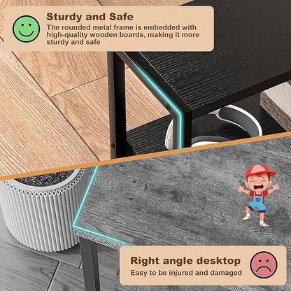Small Narrow Side Table with Drawers, Skinny End Table for Small Spaces, Slim Nightstand with Storage, Sofa Bedside Table in Living Room, Bedroom, Study, Kitchen and Balcony (Black)