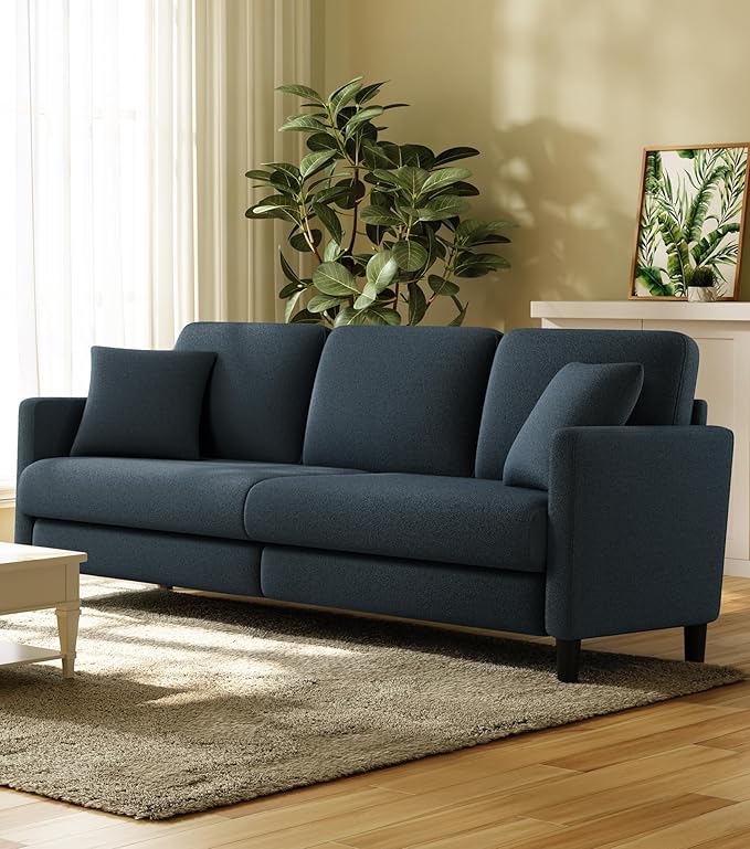 83" Couches for Living Room, Comfy Sofas for Living Room, Teddy Sofa Couch, Tool-Free Setup Loveseat Sofa, All-Wood Love Seat Couches, Small Couch 2 Pillows Included, Slate Blue
