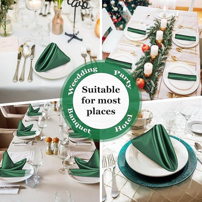 Bailarina 40 Pack Hunter Satin Napkins,17x17 Inches Wedding Napkins Square Soft Silky Table Napkins Bulk Decorative Elegant Cloth Napkin for Party Decoration, Banquet,Wedding,Graduation