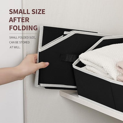 Cube Storage Bins - 6 Pack Trapezoid Storage Bins, Closet Organizers and Decorative Storage, Storage Baskets with Handle, Large Storage Basket for Home, Black