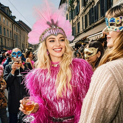 Women's Carnival Feather Headpieces Sequin Headdress for Wedding Masquerade Party Cosplay Feather Headbands