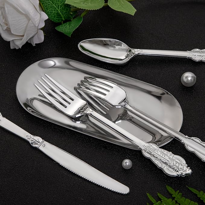 Supernal 360pcs Plastic Silverware, Silver Disposable Cutlery,Silver Plastic Silverware include 120 Plastic Forks, 120 Plastic Spoons, 120 Plastic Knives, Perfect for Birthday,Party,Wedding