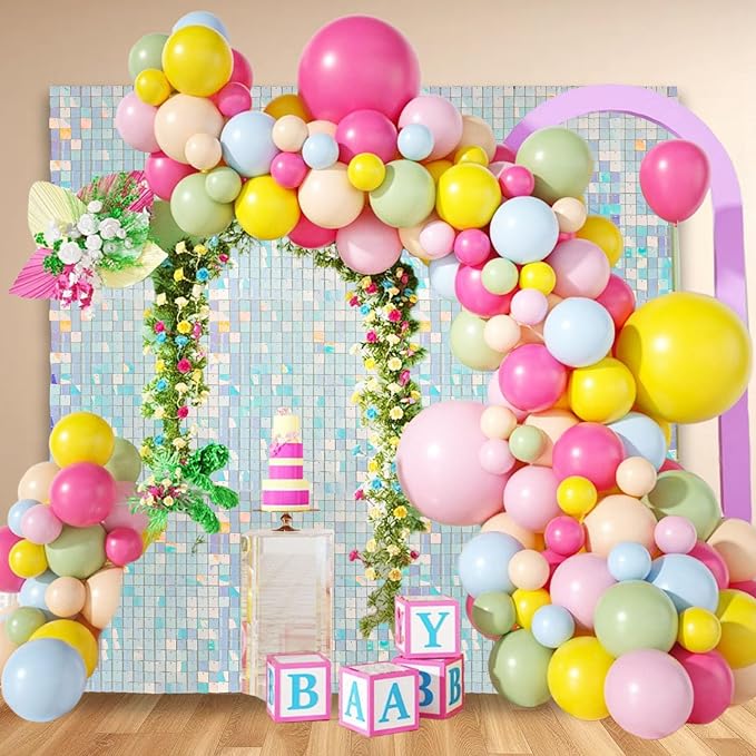 48 PCS Colorful Blue Shimmer Wall Backdrop, Square Sequin Photo Backdrops Panel, Glitter Wall Background for Birthdays, Weddings, Halloween, Engagements, Disco Bachelorette Party Decoration (6FTx8FT)