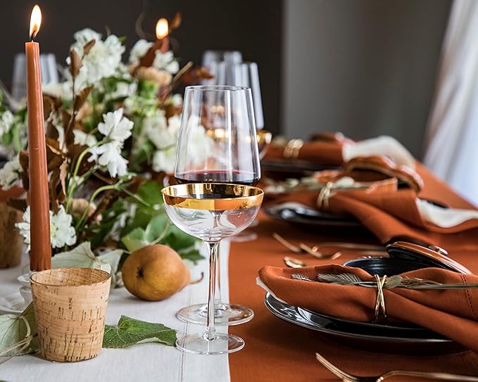 Solino Home Linen Placemats Set of 4 - Classic Hemstitch Cinnamon Placemats 14 x 19 Inch - 100% Pure Linen Table Mats for Fall, Autumn, Winter