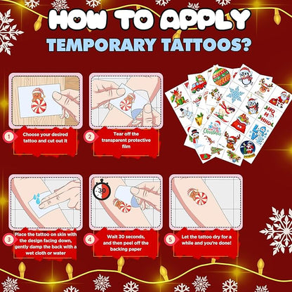 Christmas Temporary Tattoos - 60Pcs Christmas Decorations Stickers Xmas Party Decorations Party Favors Supplies Decor Accessories Craft Santa Claus Reindeer Winter Gift Idea For Kids Youth Adult