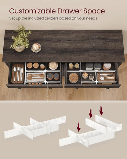 VASAGLE LIRY Collection - Buffet Cabinet, Coffee Bar Cabinet with 2 Drawers, Adjustable Shelves, Sideboard Storage with Cable Holes, Drawer Dividers, Taupe Brown UBBK381TA01S