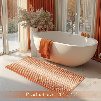 BSICPRO Large Bath Rugs, Non Slip 20 x 47 Inches Water Absorbent Chenille Floor Mats Machine Washable (Pumpkin Orange)