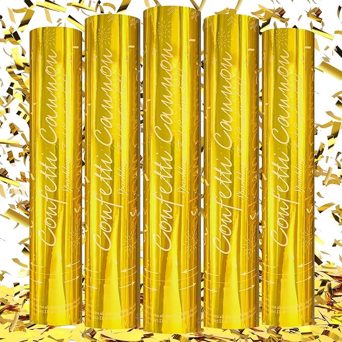 Gold Confetti Poppers [5 Pack] 12 Inch Confetti Cannons | Gold Foil Filled Party Poppers for Weddings, Birthdays, Graduation, New Year & Special Events