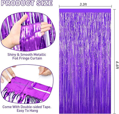 Purple Tinsel Backdrop Foil Fringe Curtains - 2 Packs Door Streamers Backdrop for Birthday Door Decorations, Party Supplies for Bachelorette, Graduation, Christmas, Disco Decor