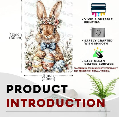 Easter Rabbit Vintage Tin Sign Bunny Decor Metal Sign For Home Bedroom Living Room Wall Plaque 8x12Inch