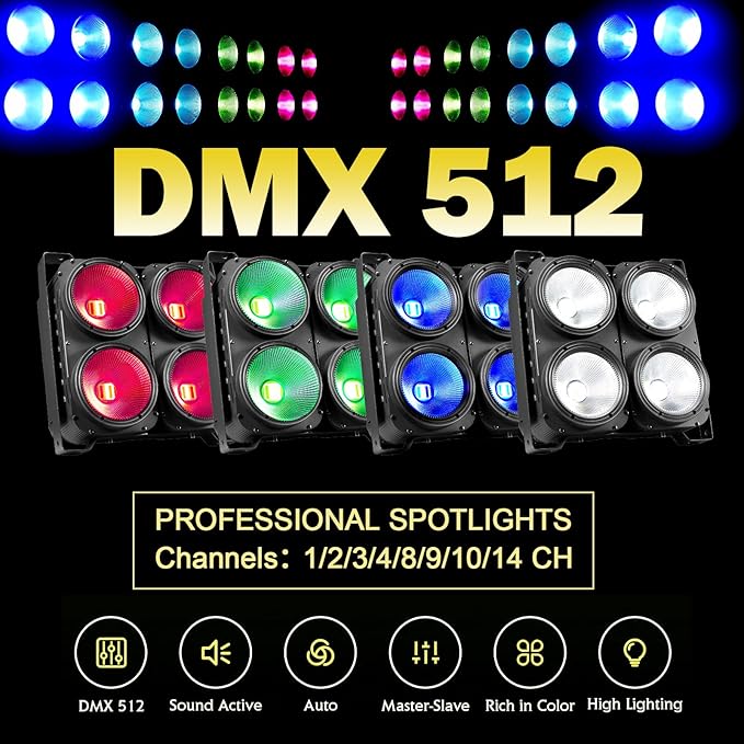 COB Stage Lights, 400W LED Par Light, RGBWAUV 6-in-1 Spotlights LED Blinder Warm&Cold White DMX512 Sound Activated for Church Events Wedding Parties Concert Theater
