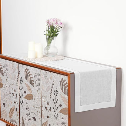 D'Moksha Homes Linen White Table Runner 90 Inches Long - Classic Hemstitch 100% Pure Linen White Dining Table Runner 14 x 90 Inch for Winter, Christmas, Holiday