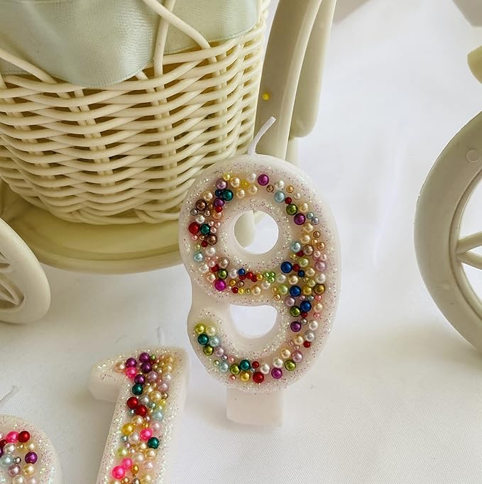 Birthday Candles, Pearl Sequin Number Candle Party Supplies (Number-9)