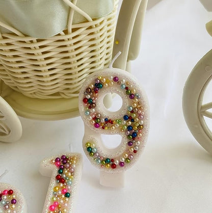 Birthday Candles, Pearl Sequin Number Candle Party Supplies (Number-9)