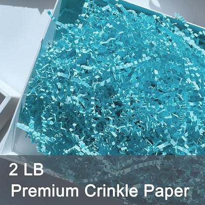 2 LB Light Blue Crinkle Cut Paper Shred Filler for Gift Basket Easter Egg Grass