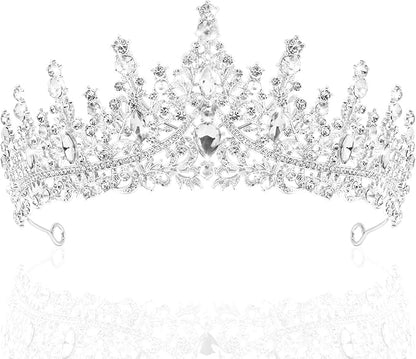 TAROSE Silver Tiaras for Women and Girls, Crystal Gold Crowns for Women, Hair Accessories for Bride/Halloween/Prom/Birthday