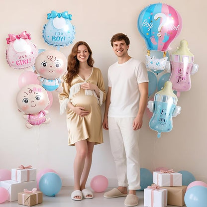 Gender Reveal Decorations, Baby Boy or Girl Gender Reveal Balloon Set Includes Pink and Blue Foil Balloons for Baby Shower Decorations Baby Party Supplies 7 Pcs