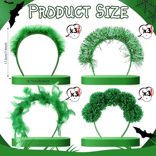 12 Pcs Christmas Fuzzy Pom Pom Headbands Fluffy Yarn Feather Tinsel Spirit Party Headwear for Birthday Festival