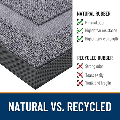 OLANLY Front Door Mat Indoor Outdoor Entrance, Waterproof All-Season, All-Weather Doormat, Sturdy Natural Rubber, Low Profile, Easy Clean Patio Porch Entryway Mat, 29.5x17, Classic Gray