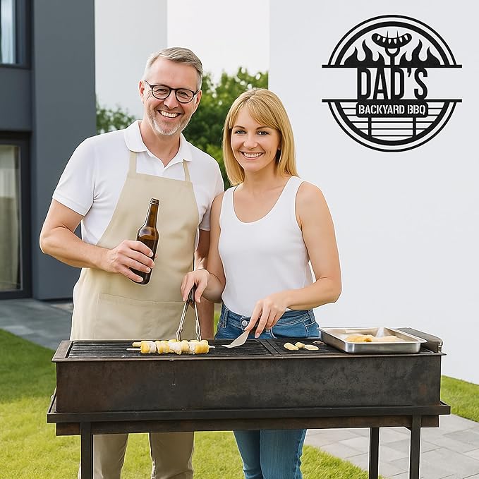 Personalized BBQ Cut Metal Sign, Custom Name Outdoor Grill Wall Art for Patio Kitchen, Backyard Barbecue Decoration