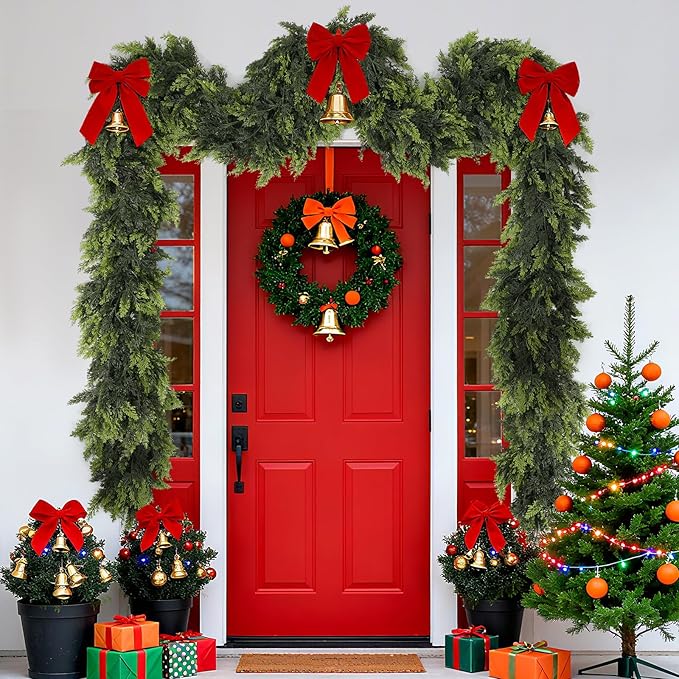 6FT Real Touch Christmas Cedar Garland – Thickness Faux Greenery Garland for Mantel, Fireplace, Table & Doorway | Realistic Indoor Outdoor Holiday Décor (2 Pack)