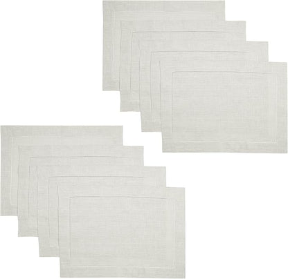 D'Moksha Homes Silver Grey Linen Cloth Placemats Set of 8-100% Pure Linen Hemstitch Placemats 14 x 19 Inch - Classic Hemstitch Table Place Mats for Christmas - Handcrafted and Machine Washable