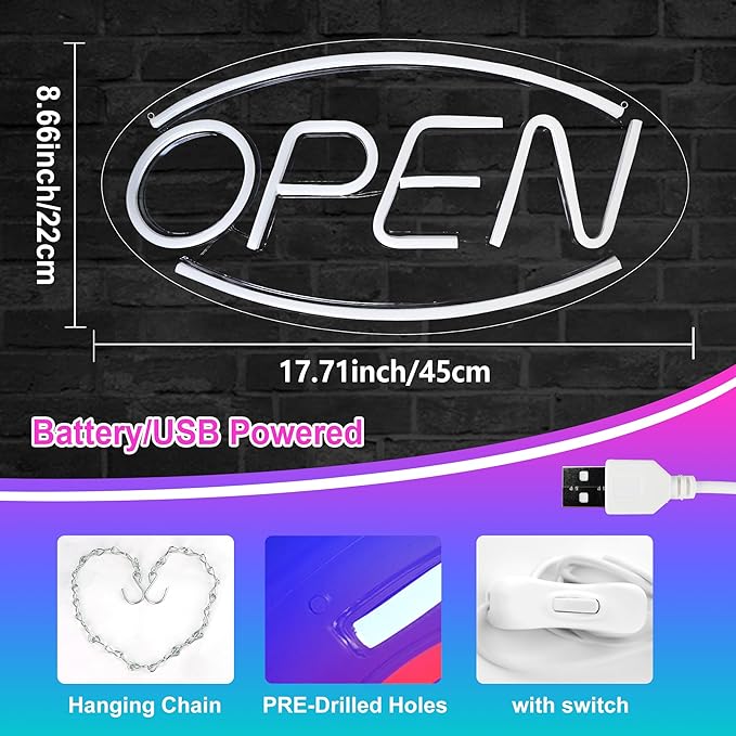 Neon Open Signs for Business, Super Bright LED Open Sign, Open Neon Sign with ON/OFF Switch, Neon Light Up Sign for Window Party Wall Store Shop Bars Coffee Salon Club Hotel