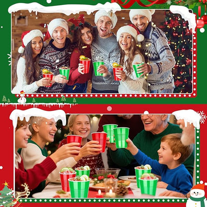 KesaPlan 100PCS 12oz Disposable Plastic Cups, Red and Green Christmas Party Drinking Cups, Xmas Holiday Supplies