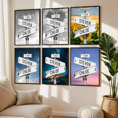 Personalized Vintage Street Sign For Couples, Custom Street Sign Canvas Poster Wall Art With Names, Gift For Valentine