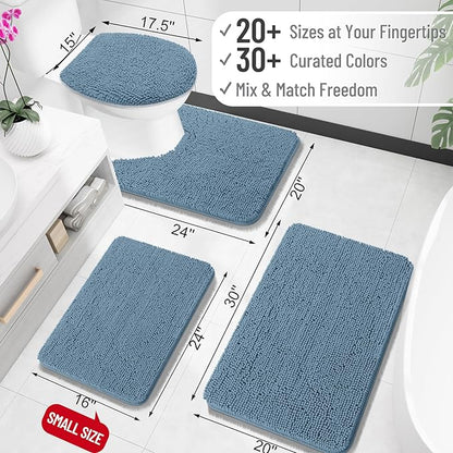 OLANLY Bathroom Rugs 35x24, Extra Soft Absorbent Chenille Bath Rugs, Rubber Backing Quick Dry, Machine Washable Bath Mats for Bathroom Floor, Tub and Shower, Home Decor Accessories, Airy Blue
