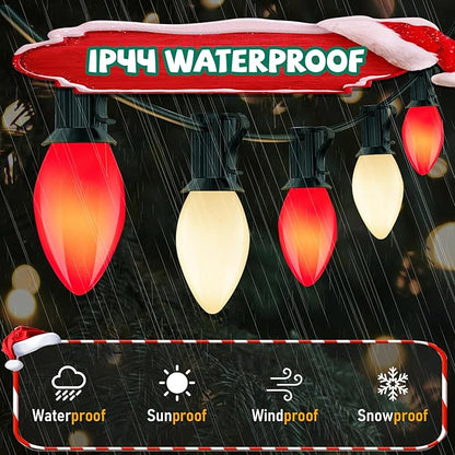 C7 LED Red and White Christmas Lights, 25Ft Outdoor Christmas Decorations Light with 27 Shatterproof LED Bulbs, Hanging Vintage Christmas Lights for Christmas Tree Roofline Holiday Party Backyard